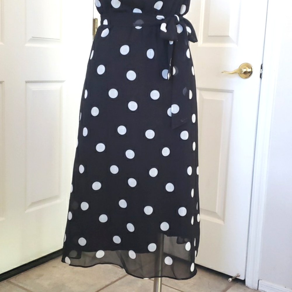 Banana Republic Black White Polka Dot Halter Midi Dress Size 2 - Picture 8 of 17